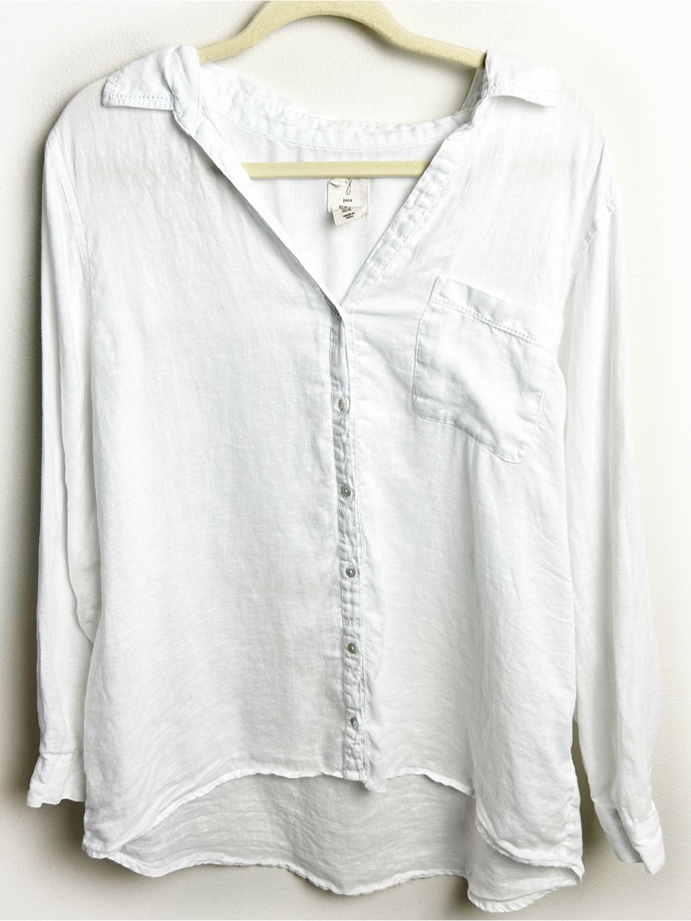 White Linen V-Neck Popover Button-Down Shirt | Joie | XL | Coastal Boho Resort T